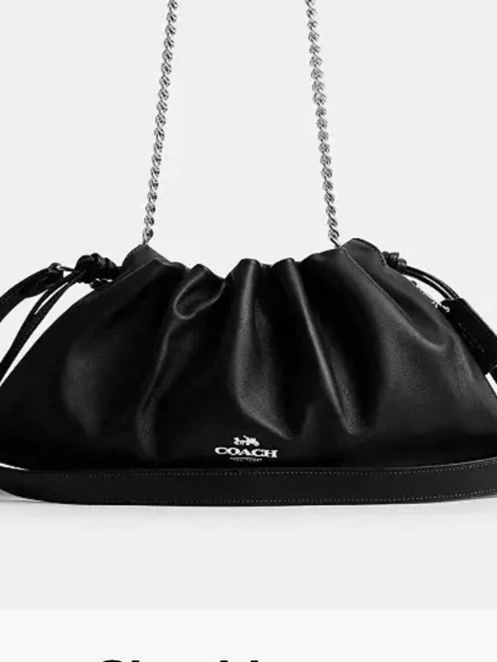Coach Black Leather Drawstring Shoulder Bag with Silver Chain